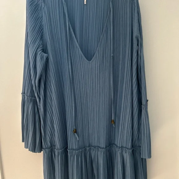 Free People Slate Blue Pleated Mini Dress - Picture 2 of 15